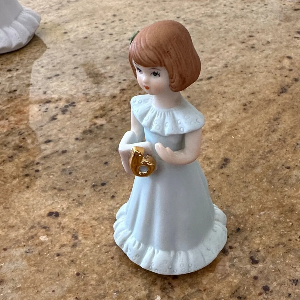 Elegant White and Gold girl 6th Birthday Cake Topper with brown hair